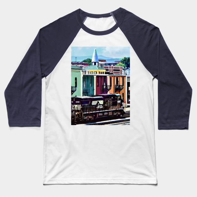 Norfolk VA - Train With Two Locomotives Baseball T-Shirt by SusanSavad